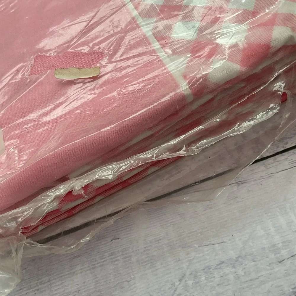Dantrel Dan River Double Sheet Set Flat Fitted‎ Pillowcases Pink White Check VTG